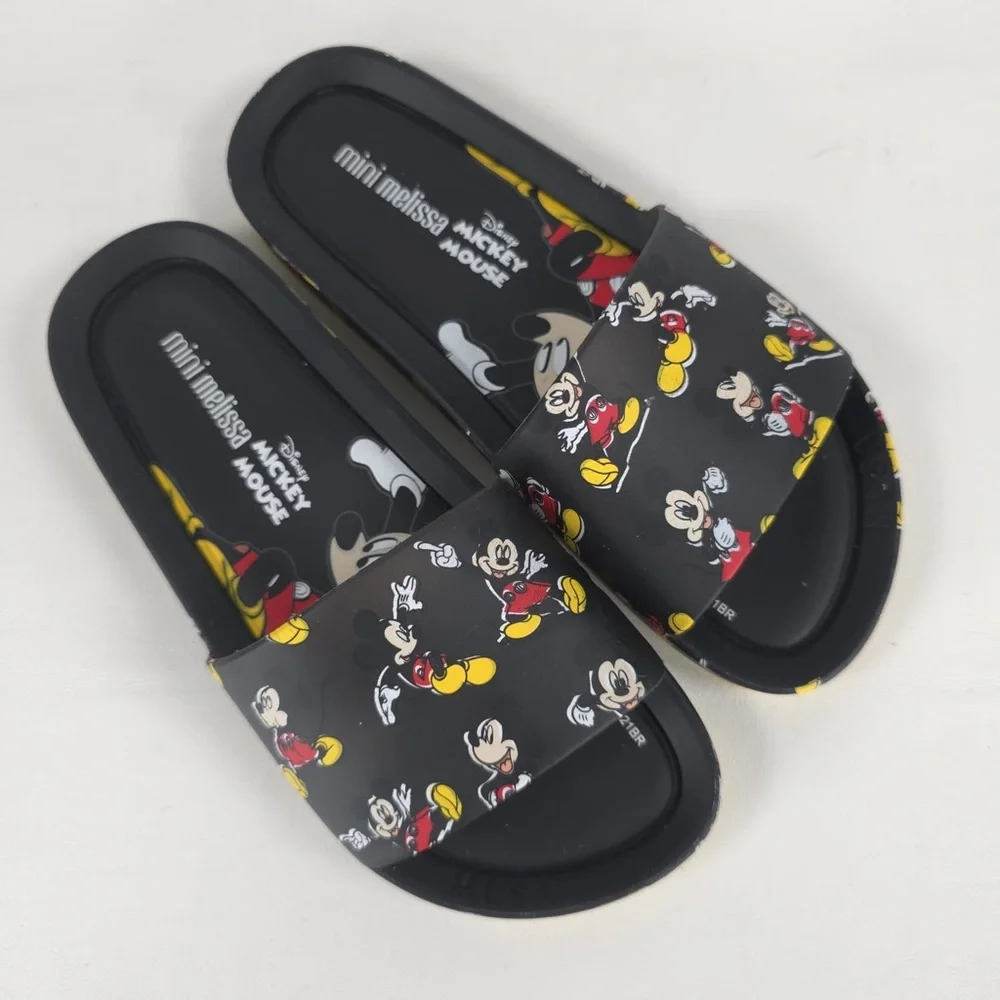 MINI MELISSA Unisex Black Beach Slide III Mickey‎ & Fiends Sandals Size 2 KIDS